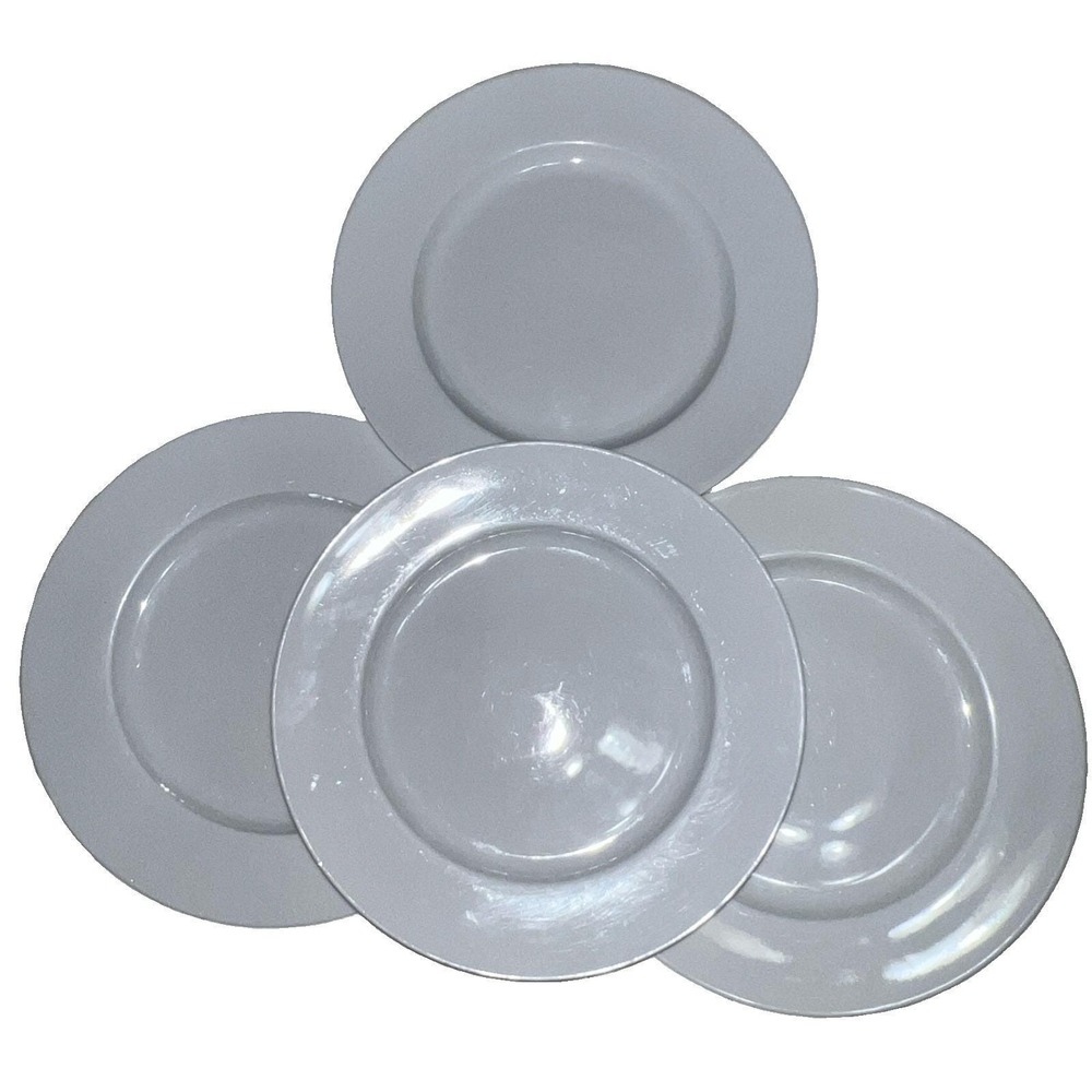 Pier 1 Luminous Porcelain White Coupe Dinner Plates 10 1/2" Set of 4 Disc Chip